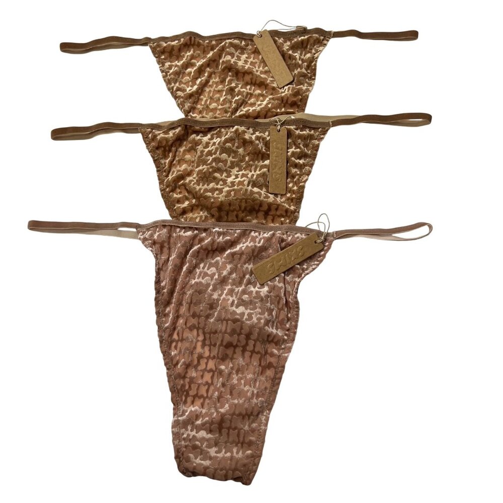 SKIMS Velvet Burnout Logo T-String Thongs Lot‎ of 3 Chai Sienna